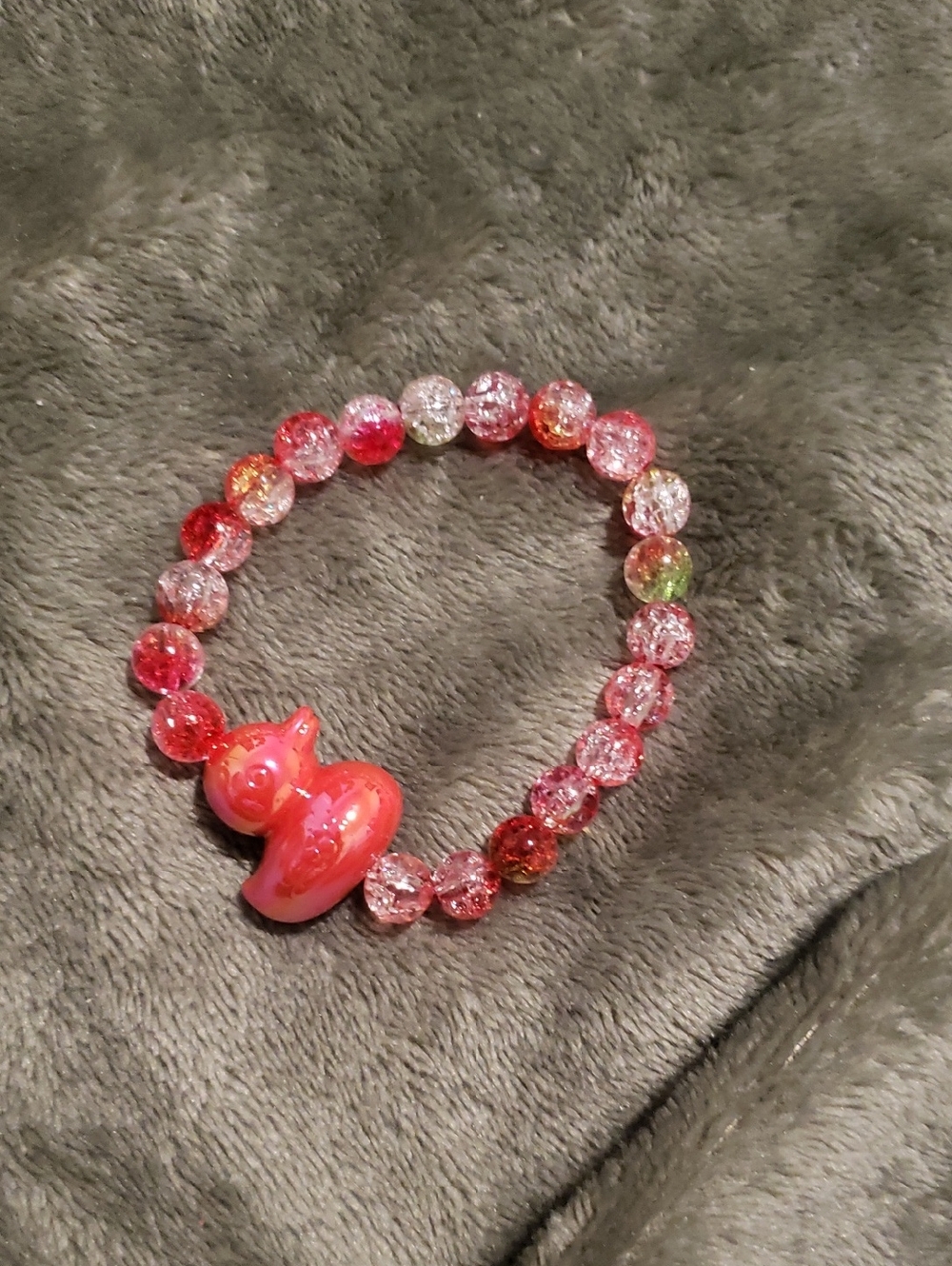 Red Crackle Bead Bracelet with Heart Charm